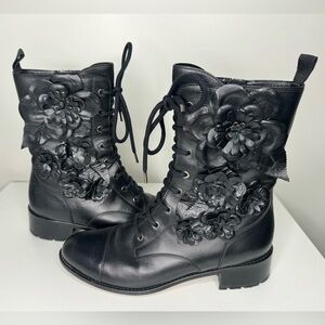Valentino Garavani Leather Floral Print Combat Boots - A Perfect Fusion of Style